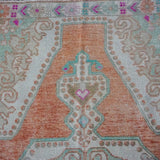 4’5 x 7’11 Oushak Rug Muted Copper, Mint and Pink Vintage Carpet '3399