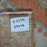 4’5 x 7’11 Oushak Rug Muted Copper, Mint and Pink Vintage Carpet '3399
