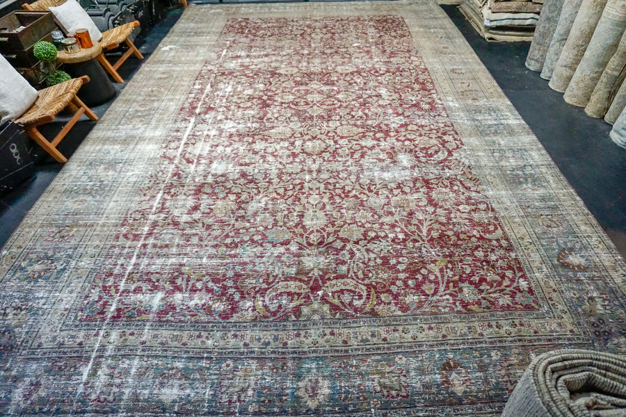 11’8 x 19’4 Classic Antique Rug Muted Wine, Gray and Turquoise SB