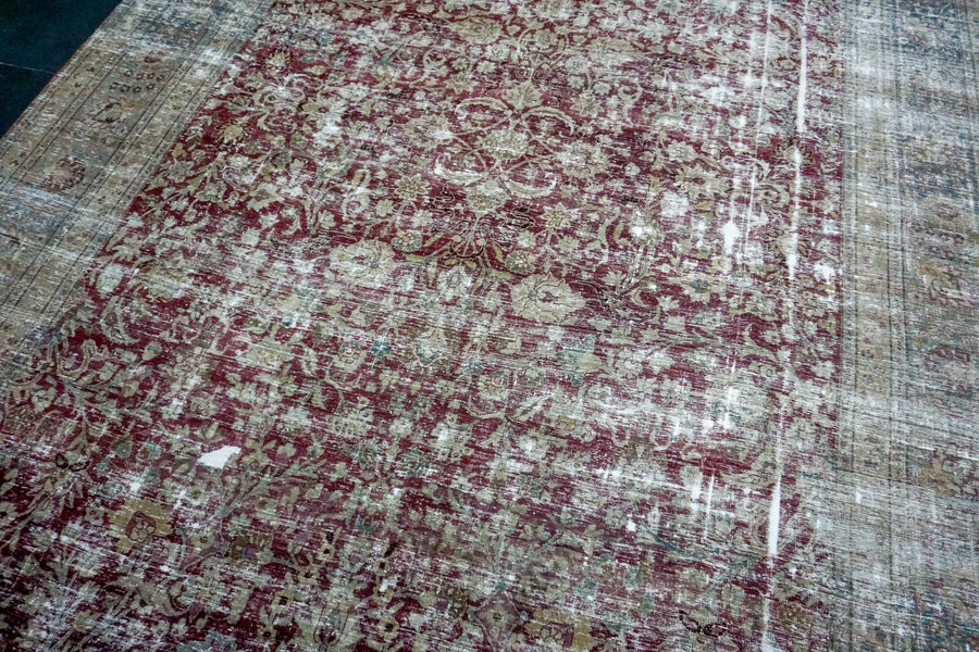 11’8 x 19’4 Classic Antique Rug Muted Wine, Gray and Turquoise SB