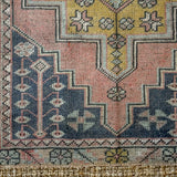 4’3 x 9’ Turkish Oushak Carpet Muted Pink, Gray and Saffron Vintage Gallery Rug 1970’s