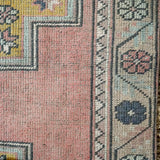 4’3 x 9’ Turkish Oushak Carpet Muted Pink, Gray and Saffron Vintage Gallery Rug 1970’s