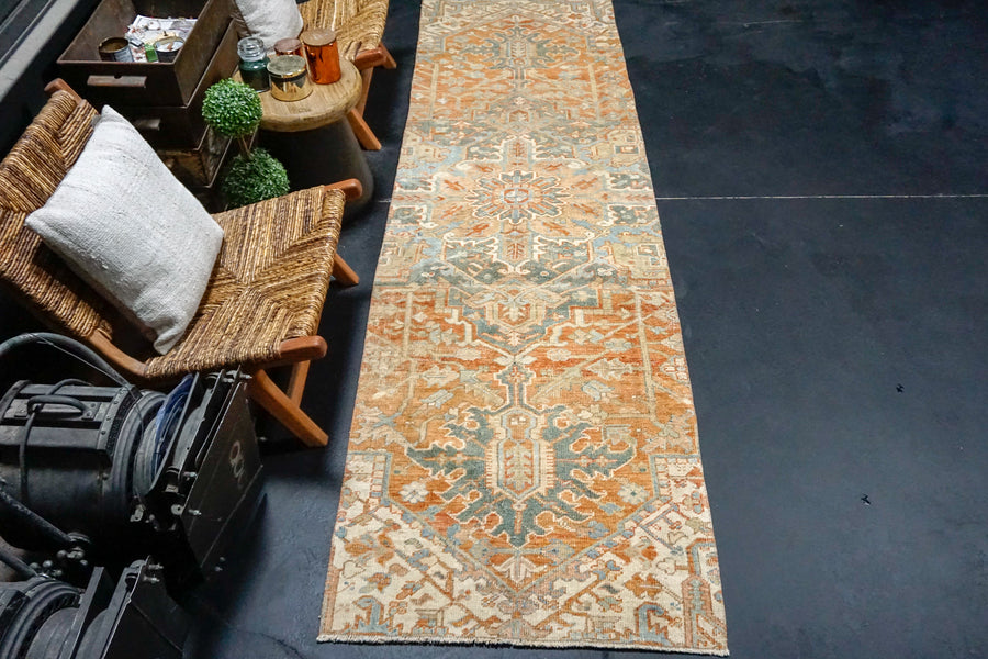 3’ x 10’2 Classic Vintage Runner Muted Apricot, Teal and Blue