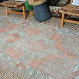 3’8 x 8’ Turkish Oushak Runner Muted Copper, Green + Gray Vintage 1970’s