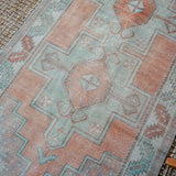 3’8 x 8’ Turkish Oushak Runner Muted Copper, Green + Gray Vintage 1970’s