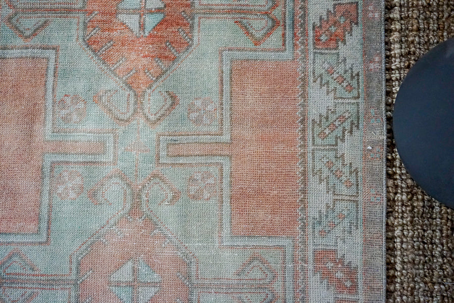 3’8 x 8’ Turkish Oushak Runner Muted Copper, Green + Gray Vintage 1970’s