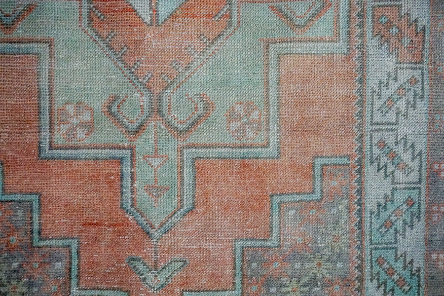 3’8 x 8’ Turkish Oushak Runner Muted Copper, Green + Gray Vintage 1970’s