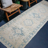 3’2 x 10’9 Classic Vintage Runner Muted Beige and Blue