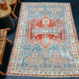 4’2 x 6’7 Classic Antique Rug Denim Blue, Salmon + Ivory SB '4297