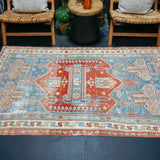 4’2 x 6’7 Classic Antique Rug Denim Blue, Salmon + Ivory SB '4297