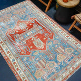 4’2 x 6’7 Classic Antique Rug Denim Blue, Salmon + Ivory SB '4297