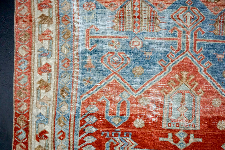 4’2 x 6’7 Classic Antique Rug Denim Blue, Salmon + Ivory SB