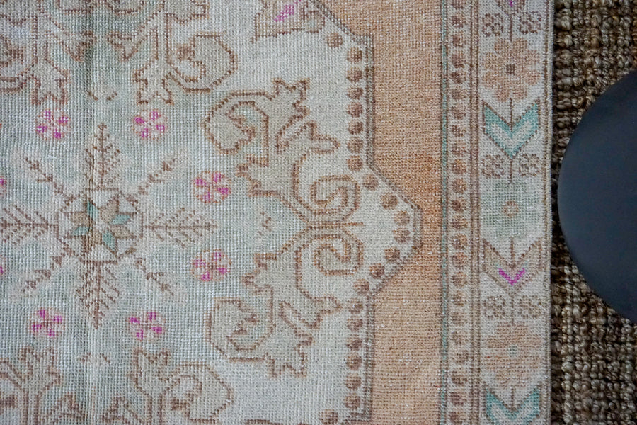 4’5 x 7’2 Oushak Rug Muted Copper, Light Blue + Cream Vintage Carpet
