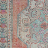 4’3 x 7’3 Oushak Rug Muted Coral Pink, Turquoise Blue + Gray Vintage Carpet