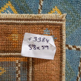 3’8 x 5’9 Mid Century Turkish Anatolian Rug Blue and Brown Vintage 60’s