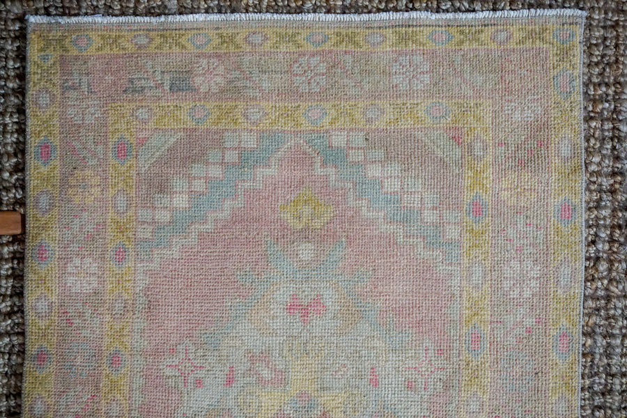 2’11 x 9’7 Turkish Oushak Runner Yellow, Pink, Blue, & Cream Vintage 1970’s