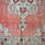 4’3 x 8’3 Turkish Oushak Rug Muted Red, Gray-Beige + Green Vintage Carpet