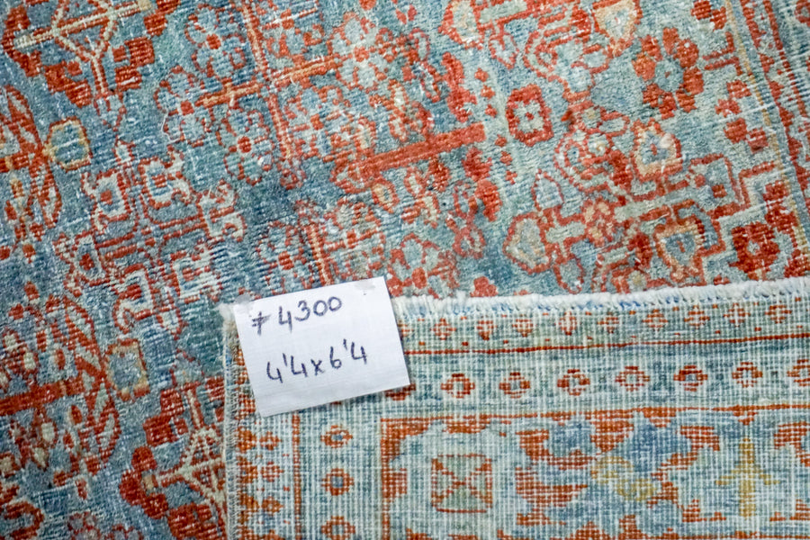 4’4 x 6’4 Classic Antique Rug Muted Sky Blue + Red and White SB