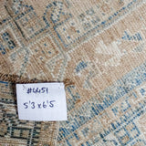 5’3 x 6’5 Classic Antique Rug Muted Denim Blue + Camel Beige SB