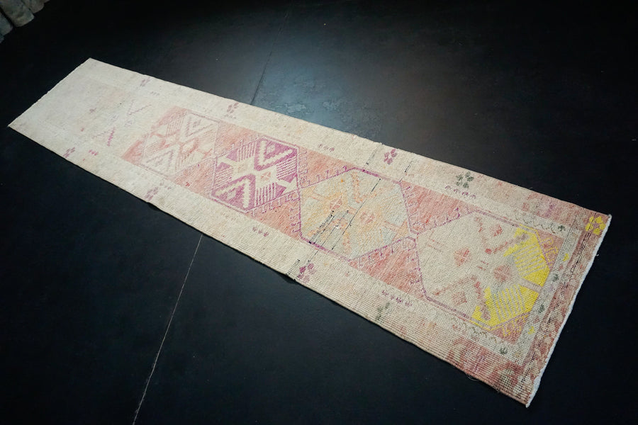 2’10 x 12’2 Herki Runner Muted Pinks, Yellow, Cream and Gray