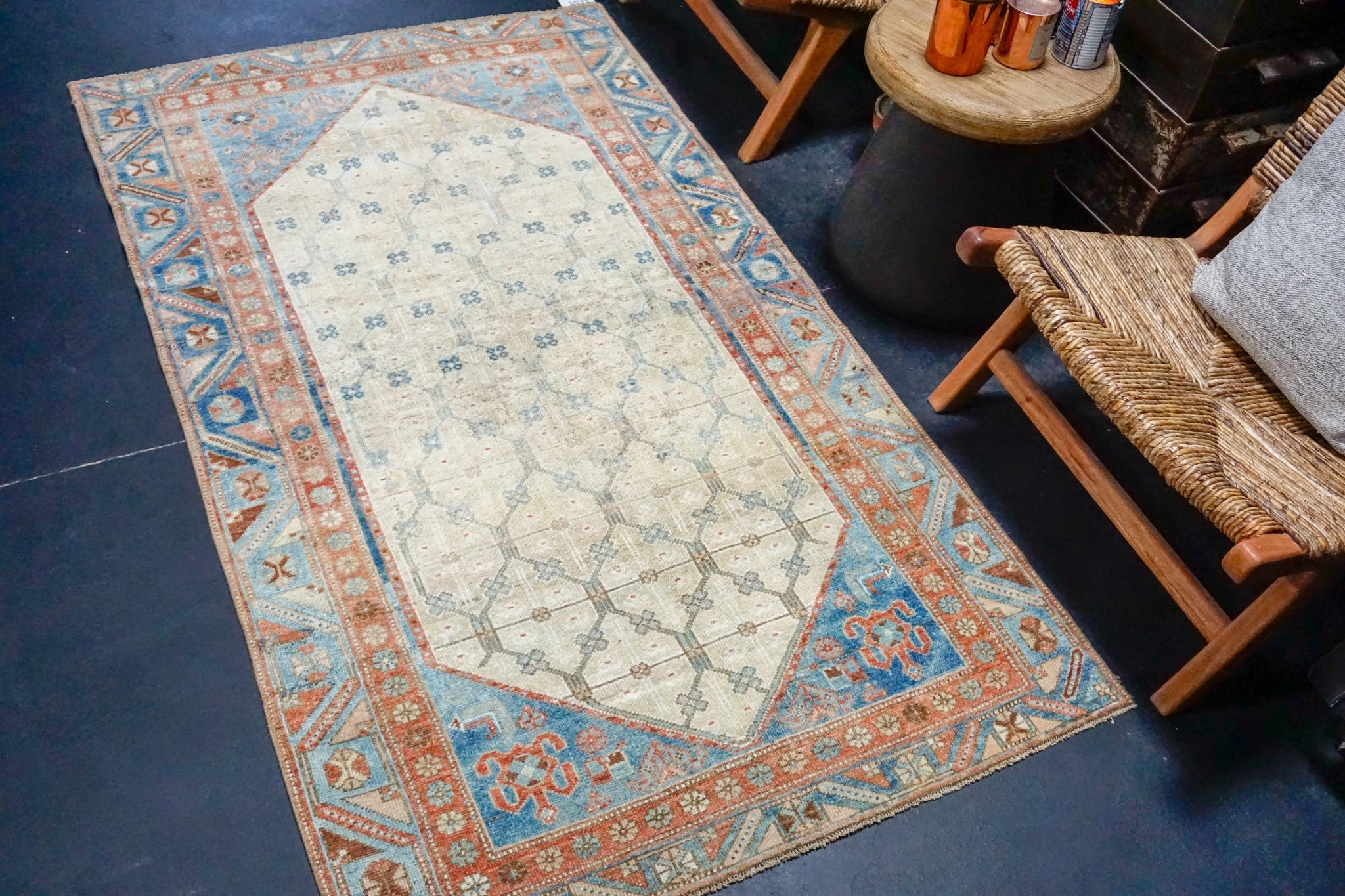 3’8 x 6’3 Classic Antique Rug Muted Red, Beige + Denim SB '4266 Linda's Barn