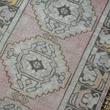 3’ x 9’2 Vintage Turkish Oushak Runner Muted Pink, Gray and White