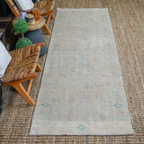 3’ x 10’ Vintage Turkish Oushak Runner Muted Gray, Turquoise and Beige