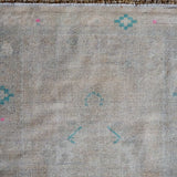 3’ x 10’ Vintage Turkish Oushak Runner Muted Gray, Turquoise and Beige