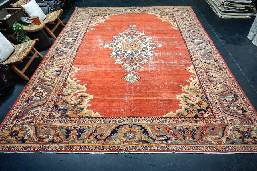 11’ x 14’ Classic Antique Rug Muted Red, Green + Blue SB