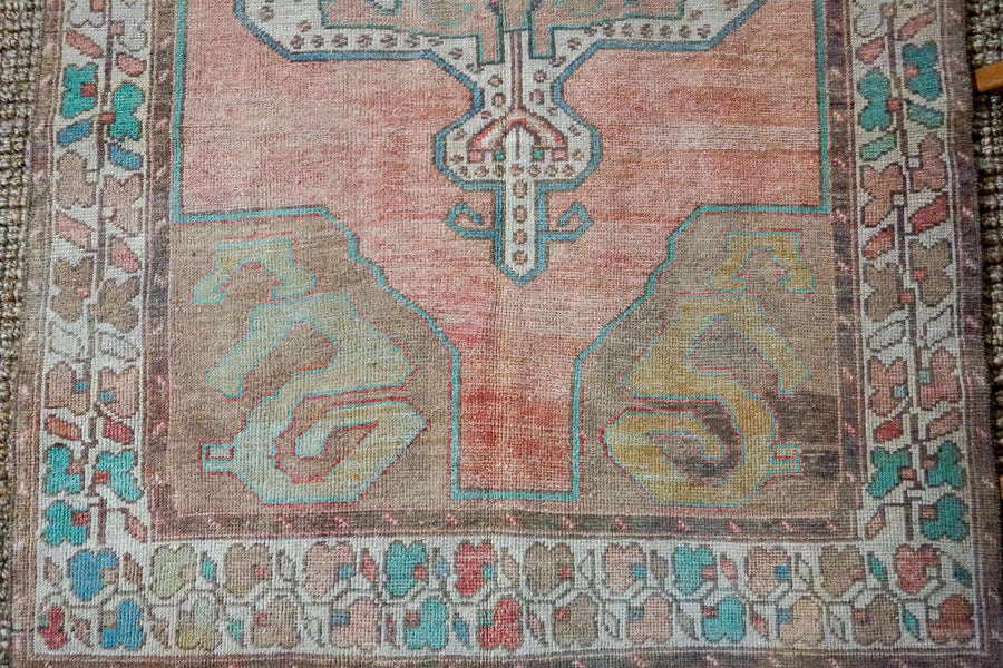 4’8 x 8’10 Turkish Oushak Rug Muted Copper, Green and Purple Vintage 70’s