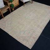 6’2 x 9’2 Vintage Oushak Rug Muted Green, Blue & Red Carpet