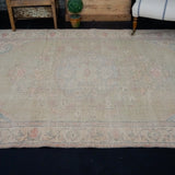 6’2 x 9’2 Vintage Oushak Rug Muted Green, Blue & Red Carpet