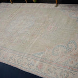 6’2 x 9’2 Vintage Oushak Rug Muted Green, Blue & Red Carpet