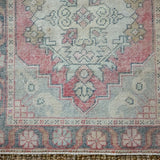 3’1 x 9’8 Vintage Turkish Oushak Runner Muted Red, Charcoal and Beige