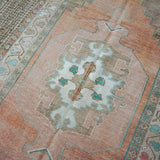 4’10 x 9’4 Turkish Oushak Rug Muted Copper, Green and Brown Vintage 70’s