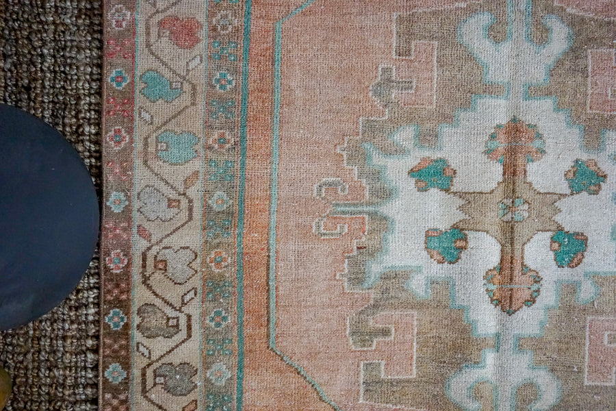 4’10 x 9’4 Turkish Oushak Rug Muted Copper, Green and Brown Vintage 70’s