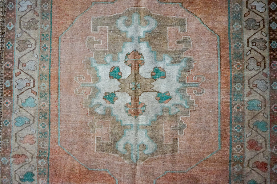 4’10 x 9’4 Turkish Oushak Rug Muted Copper, Green and Brown Vintage 70’s