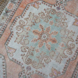 4’5 x 7’4 Turkish Oushak Rug Muted Copper, Sea Foam Green and Beige Vintage 70’s