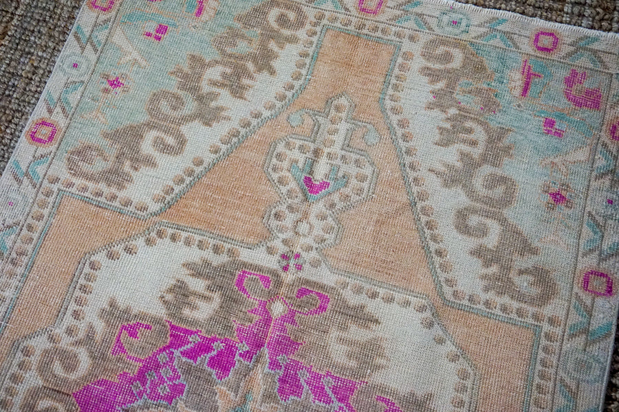 4’6 x 7’1 Turkish Oushak Rug Muted Blush, Pink, Green and Beige Vintage 70’s