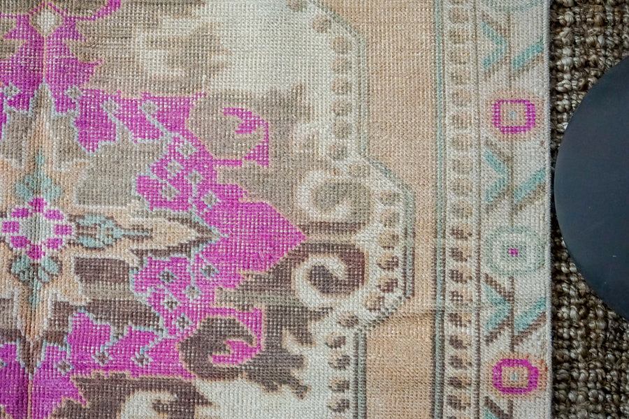 4’6 x 7’1 Turkish Oushak Rug Muted Blush, Pink, Green and Beige Vintage 70’s