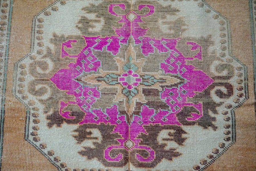 4’6 x 7’1 Turkish Oushak Rug Muted Blush, Pink, Green and Beige Vintage 70’s