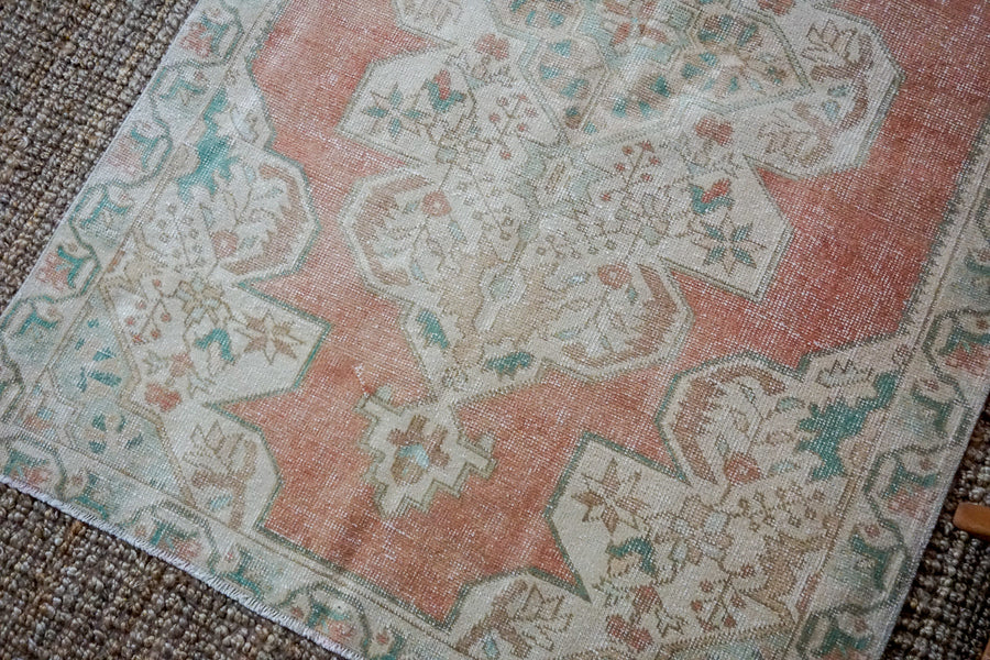 4’5 x 6’10 Turkish Oushak Rug Muted Copper, Green and Beige Vintage 70’s