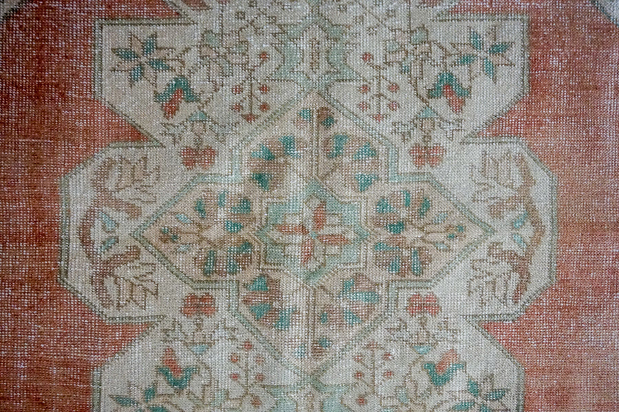 4’5 x 6’10 Turkish Oushak Rug Muted Copper, Green and Beige Vintage 70’s