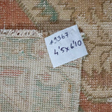 4’5 x 6’10 Turkish Oushak Rug Muted Copper, Green and Beige Vintage 70’s
