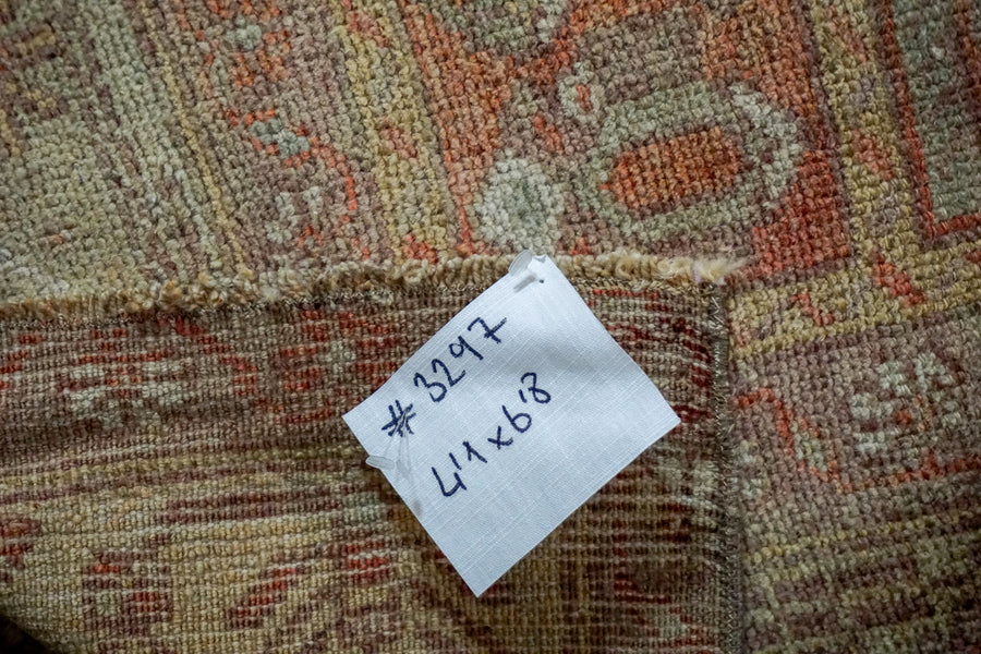 4’1 x 6’8 Vintage Turkish Oushak Carpet Muted Eggplant, Sage and Warm Red