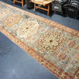 3’9 x 17’6 Classic Antique Runner Muted Blue, Rust, Olive + Gray