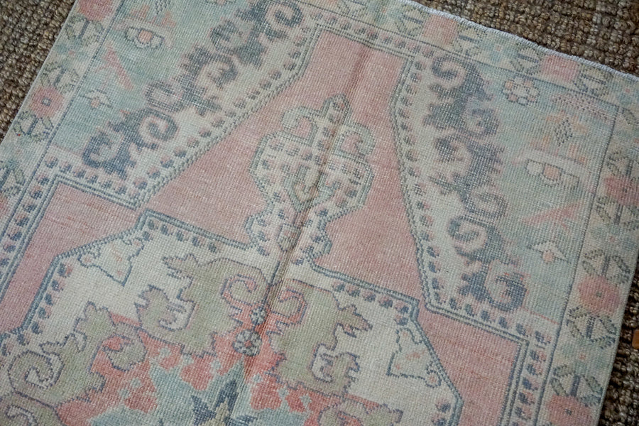 4’2 x 6’8 Vintage Turkish Oushak Carpet Muted Pink, Vanilla and Blue