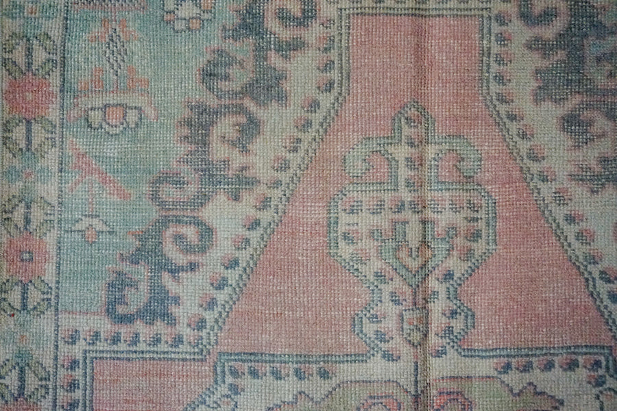 4’2 x 6’8 Vintage Turkish Oushak Carpet Muted Pink, Vanilla and Blue