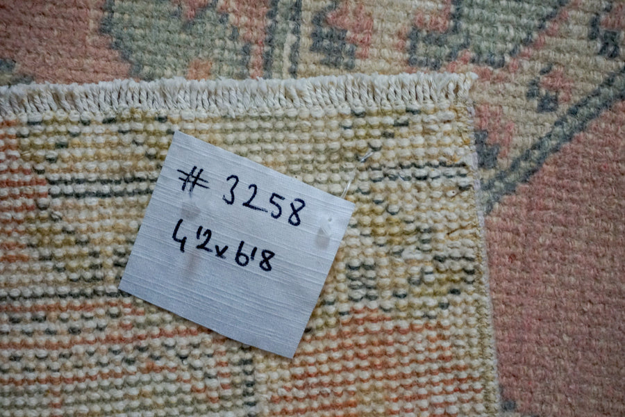 4’2 x 6’8 Vintage Turkish Oushak Carpet Muted Pink, Vanilla and Blue