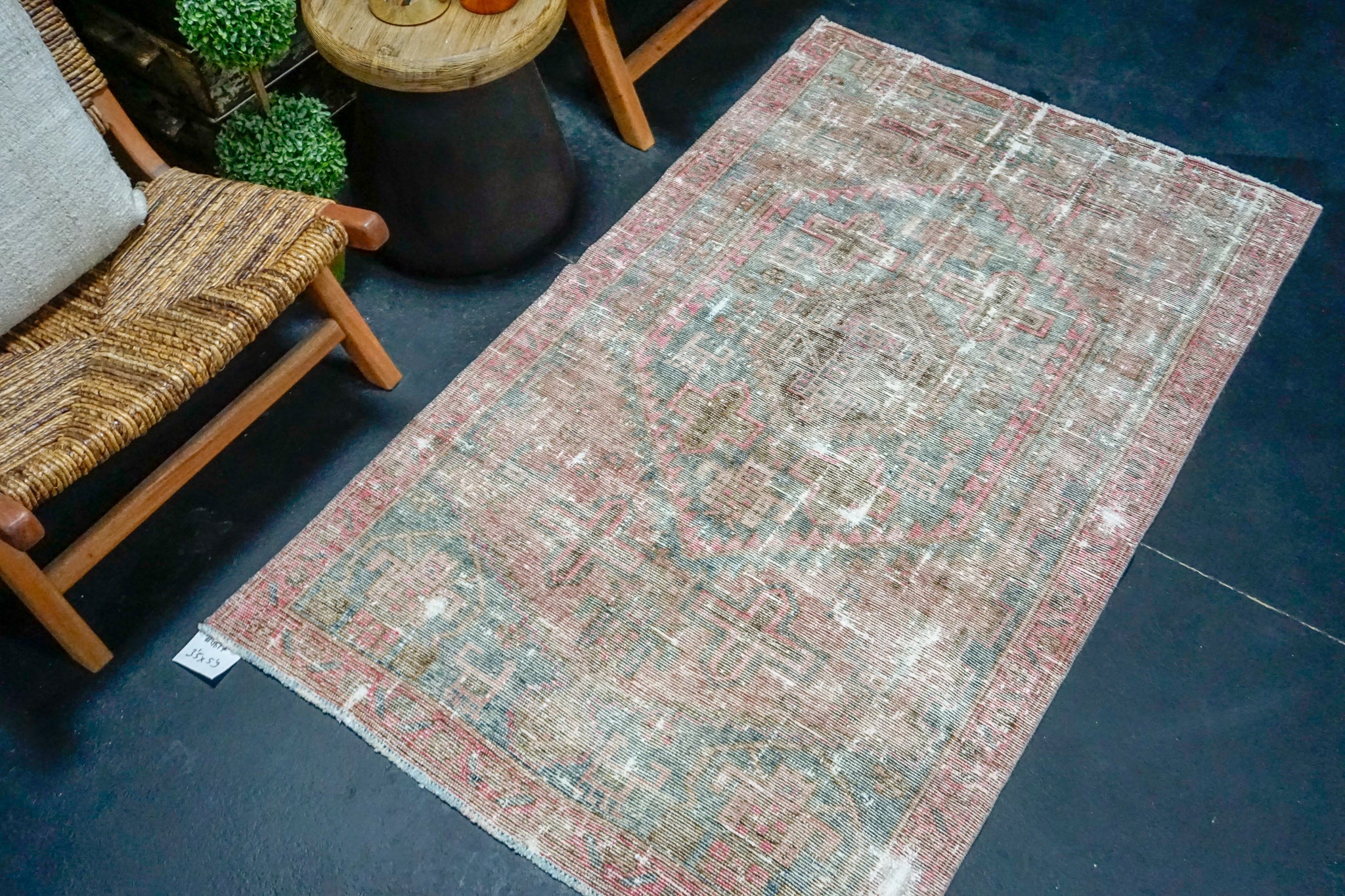 3’5 x 5’9 Classic Vintage Rug Pink, Turquoise Blue + Brown SB '4617 Linda's Barn